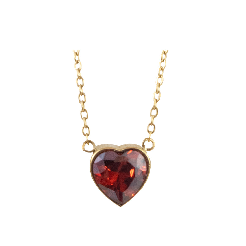 Collar Corazón Rubi Dorado Acero
