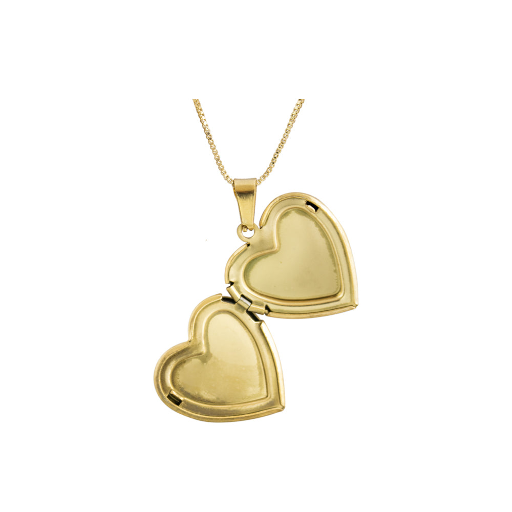 Collar Relicario Corazón Blanco Dorado Acero