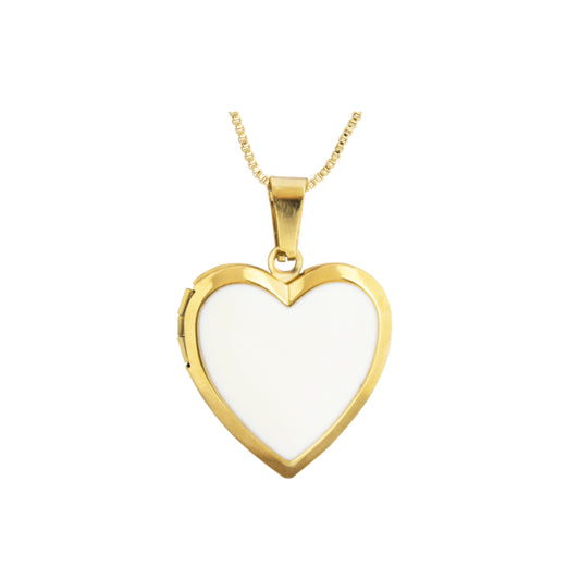 Collar Relicario Corazón Blanco Dorado Acero