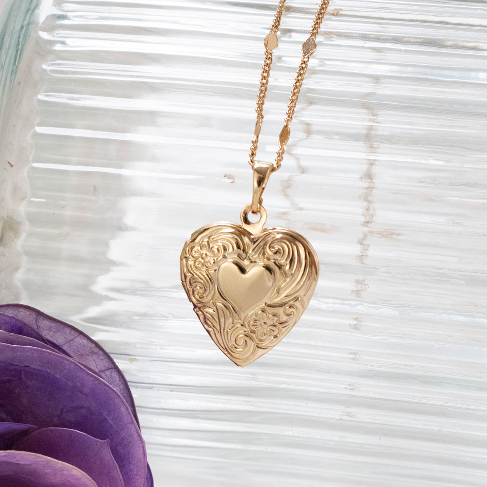 Collar Relicario Corazón Ondas Dorado Rose