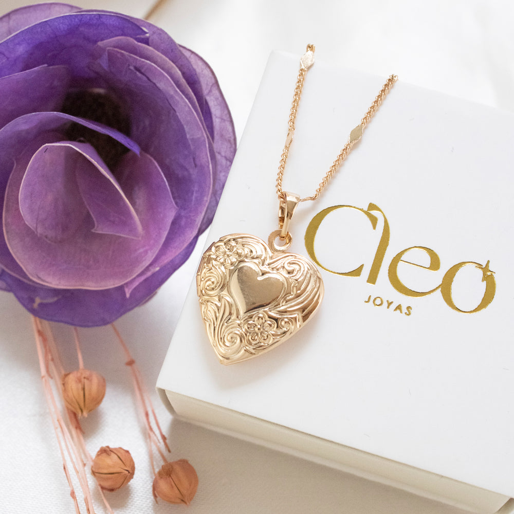 Collar Relicario Corazón Ondas Dorado Rose