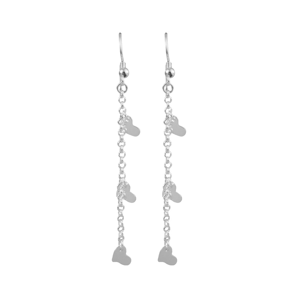 Aretes Largo 3 Corazones Plata
