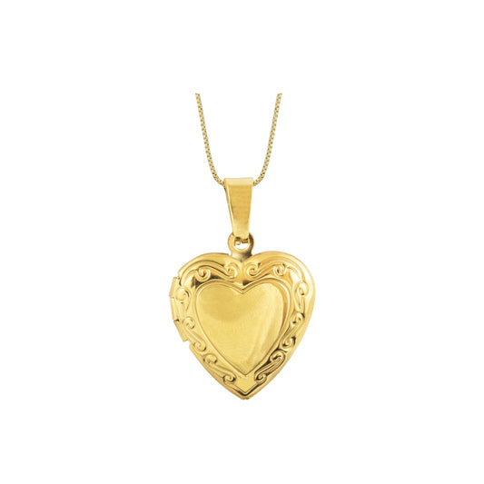 Collar Relicario Corazón Labrado Dorado Acero