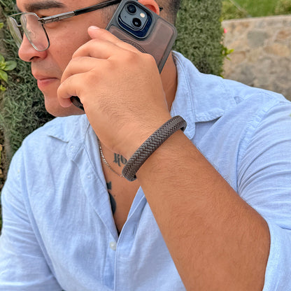 Pulsera Trenzada Cuerina  Acero Hombre