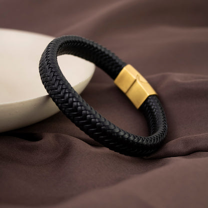 Pulsera Trenzada Cuerina  Acero Hombre