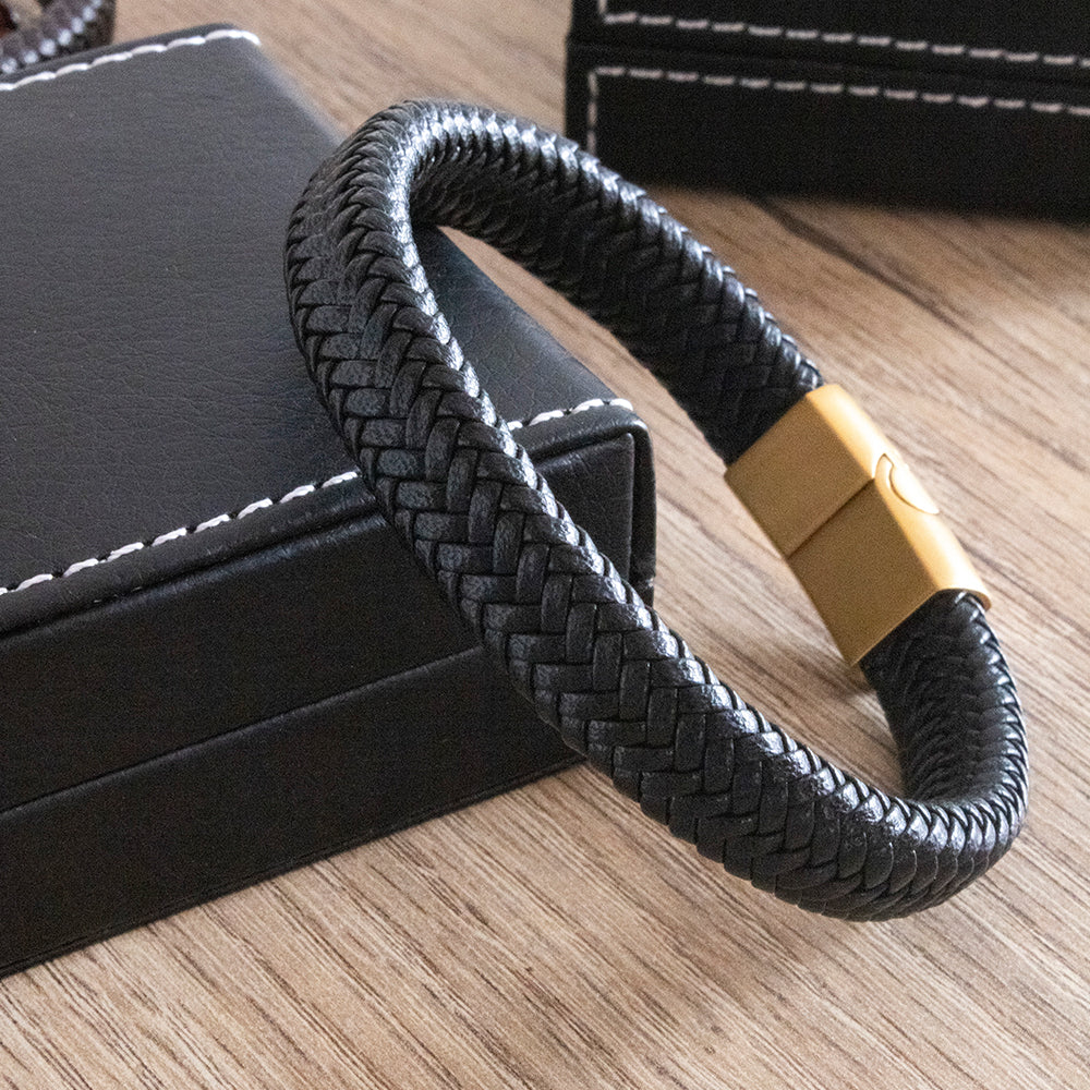 Pulsera Trenzada Cuerina  Acero Hombre