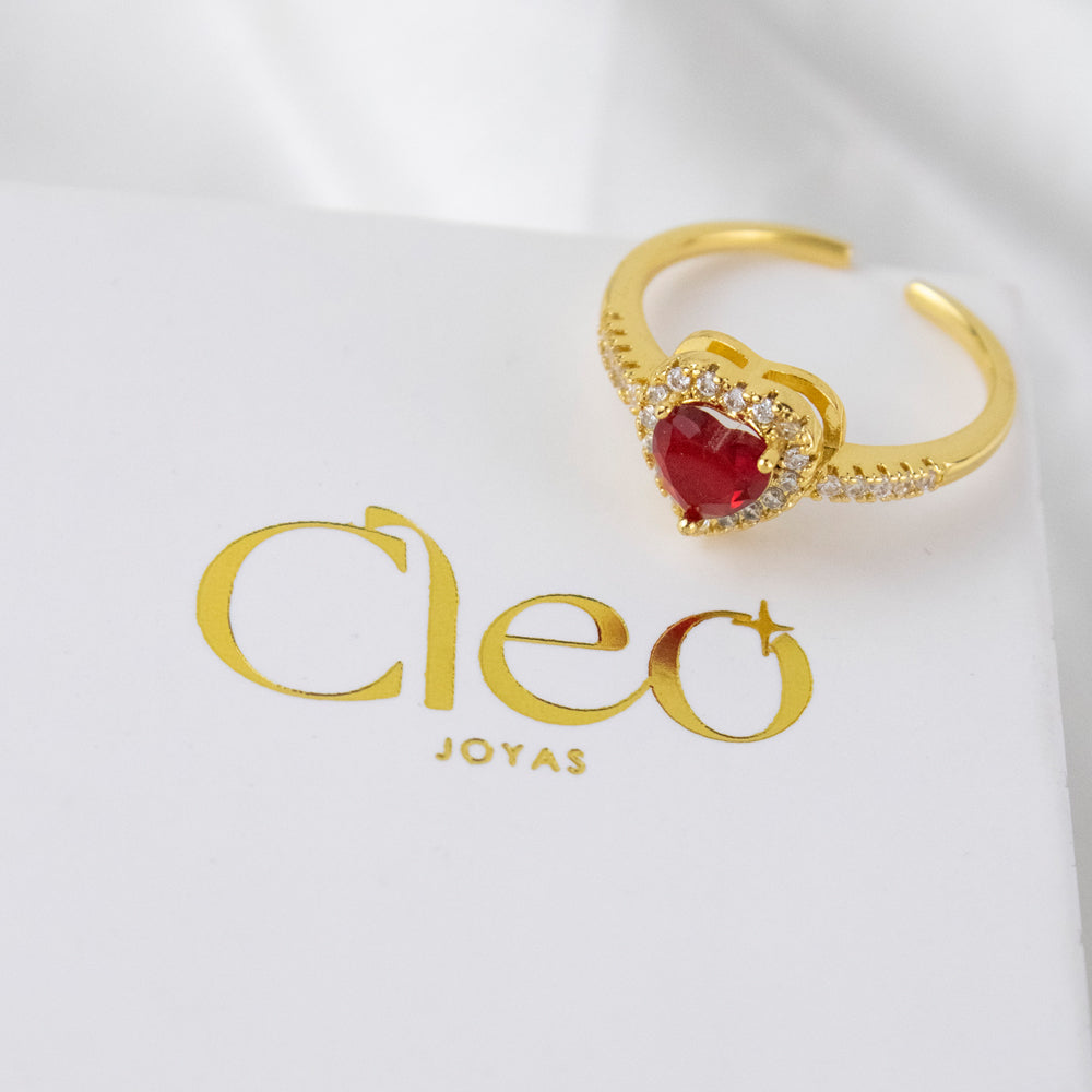 Anillo Corazón Divine Rojo Regulable Acero Dorado