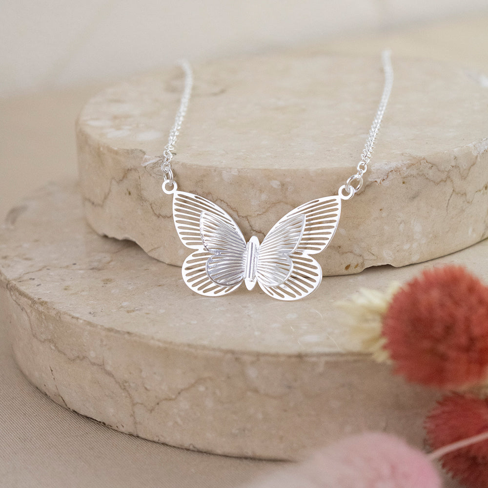 Collar Doble Mariposa Plateado Plata