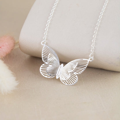 Collar Doble Mariposa Plateado Plata
