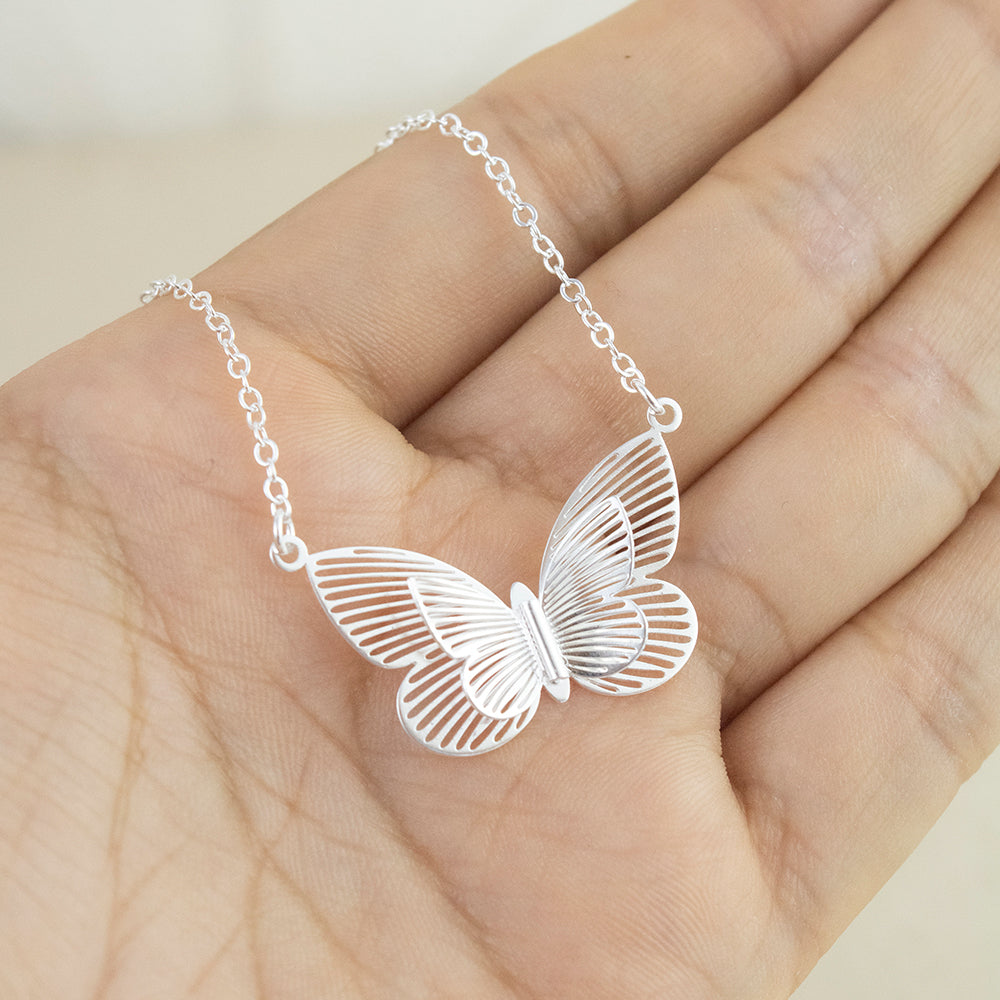 Collar Doble Mariposa Plateado Plata