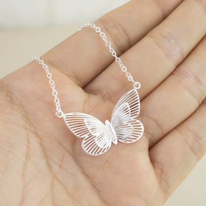 Collar Doble Mariposa Plateado Plata