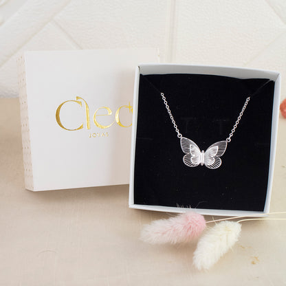 Collar Doble Mariposa Plateado Plata