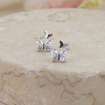 Aretes Doble Mariposa Plata