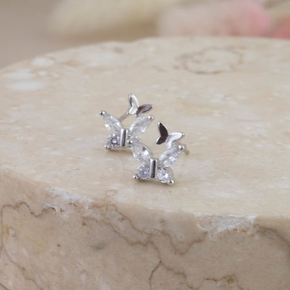 Aretes Doble Mariposa Plata
