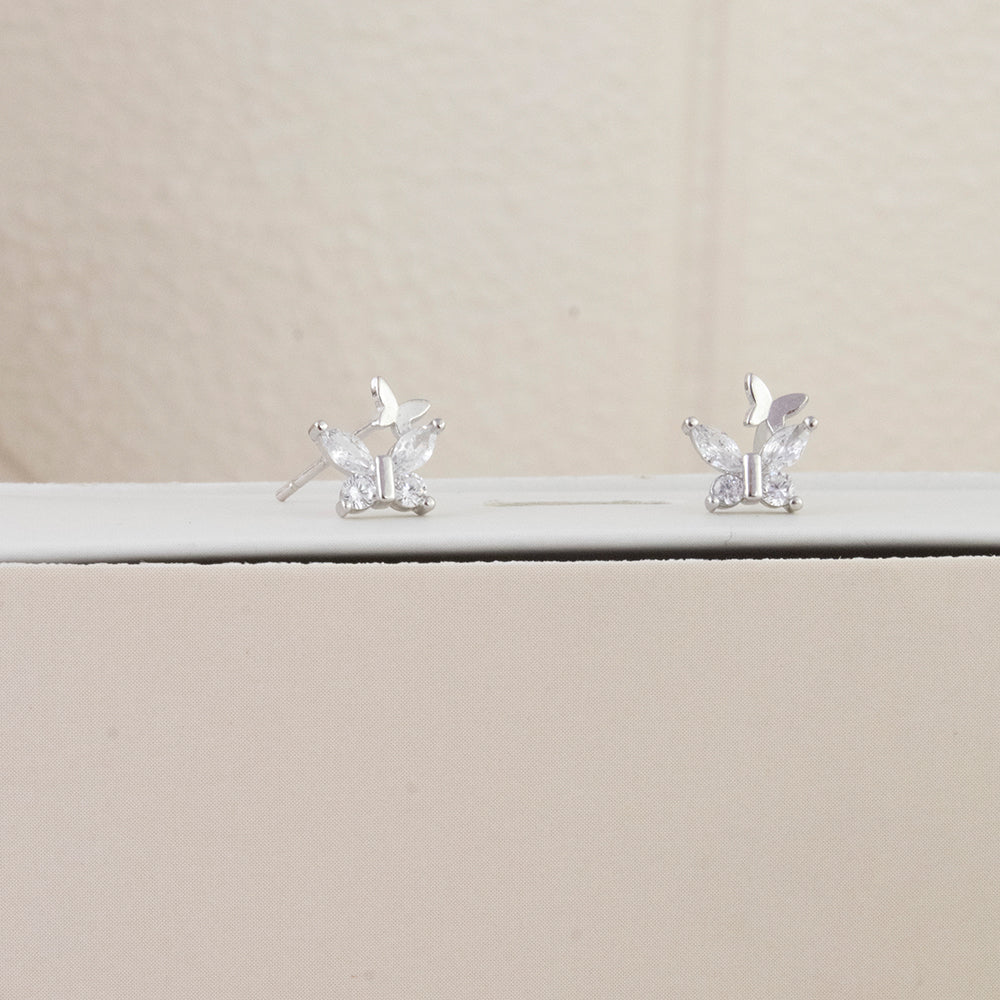 Aretes Doble Mariposa Plata
