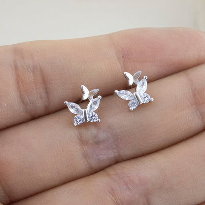 Aretes Doble Mariposa Plata