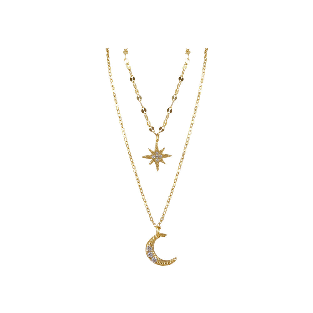 Collar Doble Caída Estrella y Luna