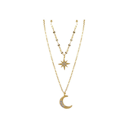 Collar Doble Caída Estrella y Luna