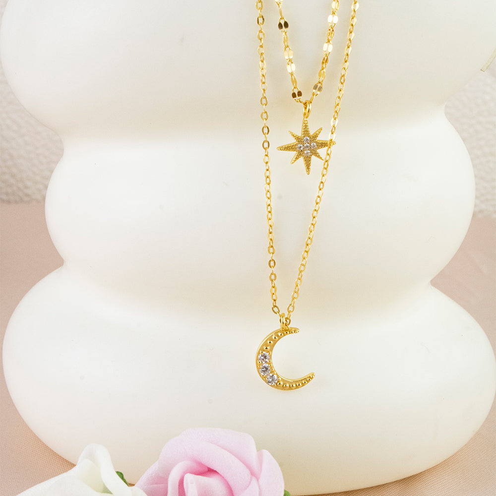 Collar Doble Caída Estrella y Luna