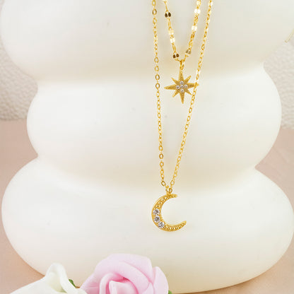 Collar Doble Caída Estrella y Luna