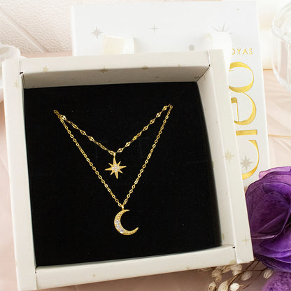 Collar Doble Caída Estrella y Luna