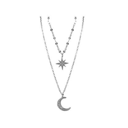 Collar Doble Caída Estrella y Luna