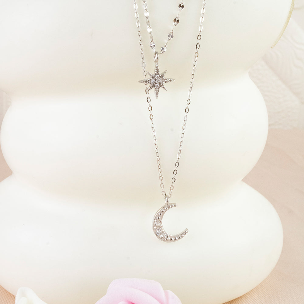Collar Doble Caída Estrella y Luna