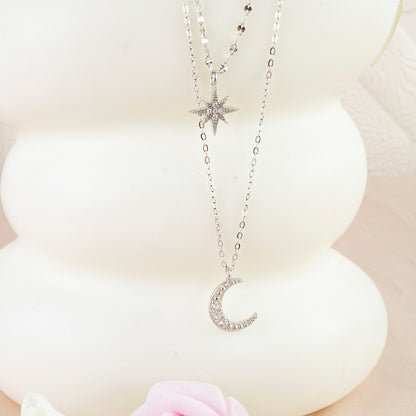 Collar Doble Caída Estrella y Luna
