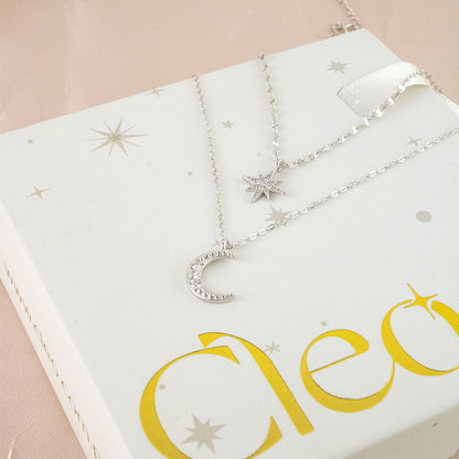 Collar Doble Caída Estrella y Luna