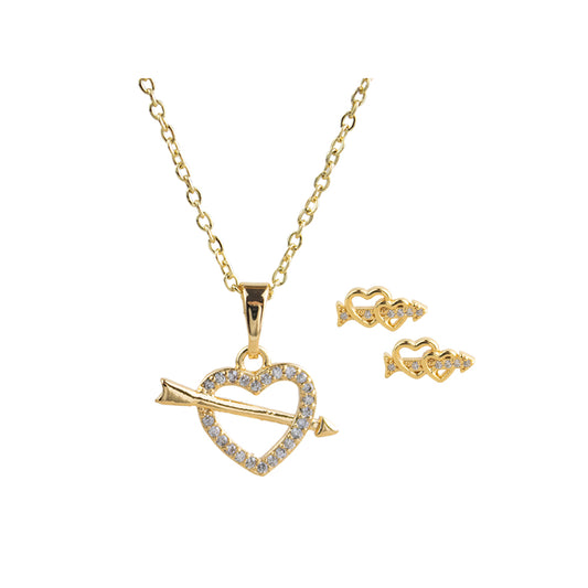 Set Corazón Flechado Dorado Acero