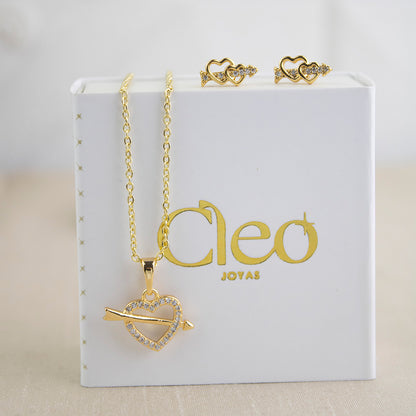 Set Corazón Flechado Dorado Acero