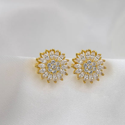 Aretes Girasol Giratorio Dorado Acero