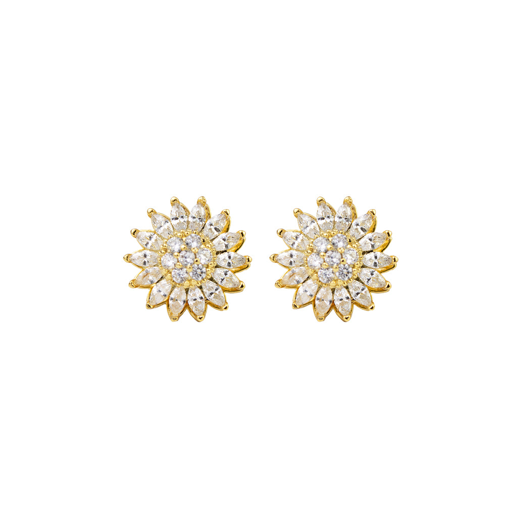 Aretes Girasol Giratorio Dorado Acero