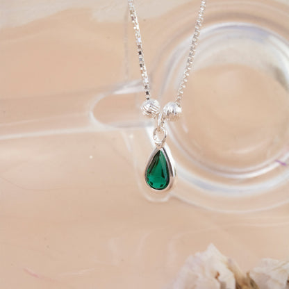 Collar Gota Piedra Verde Plata