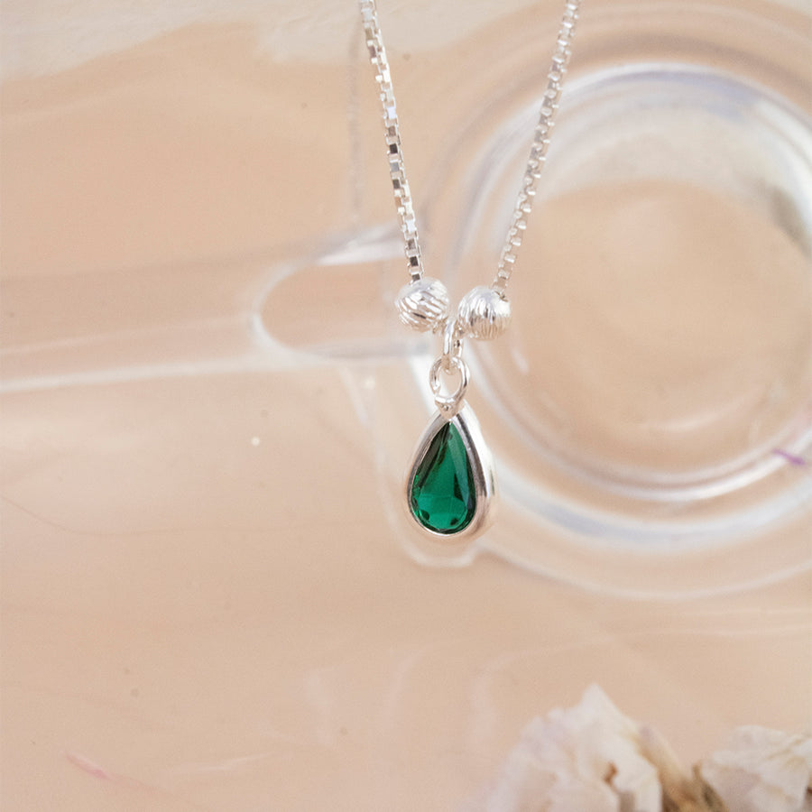 Collar Gota Piedra Verde Plata