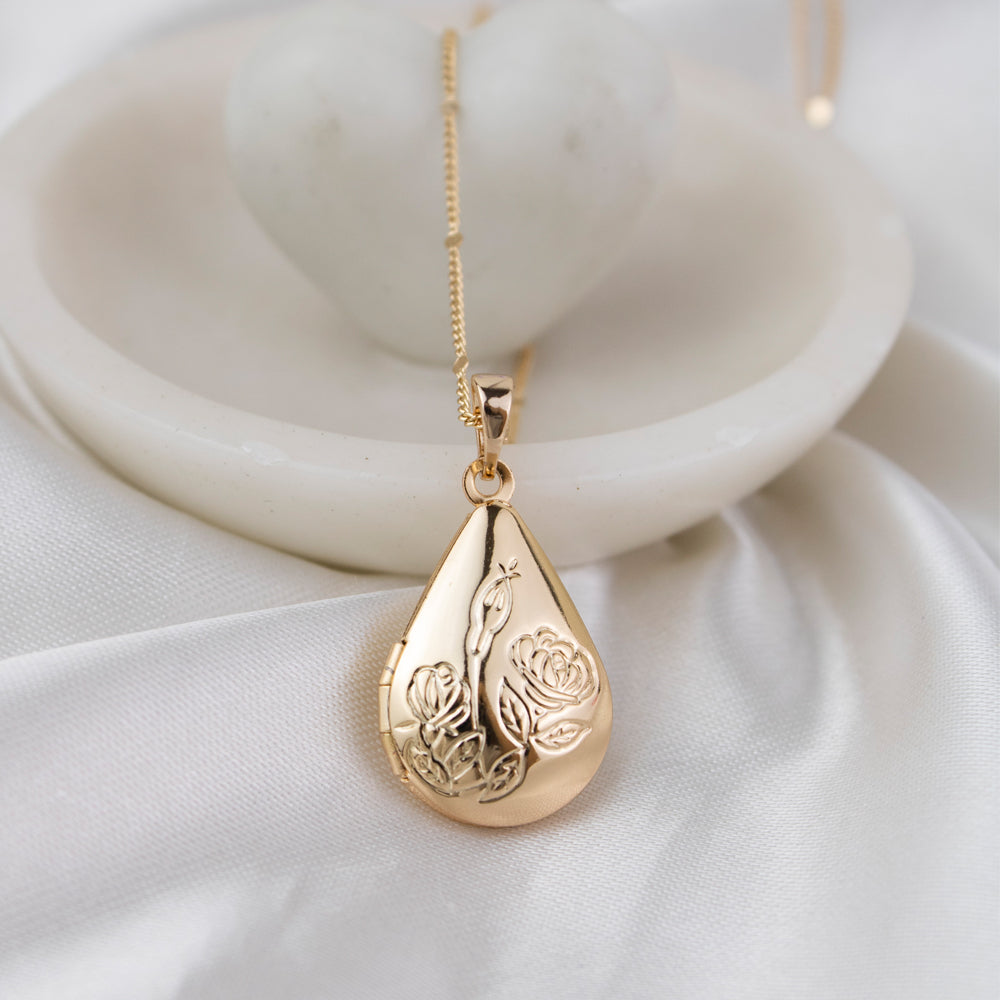 Collar Relicario Gota Dorado Rose