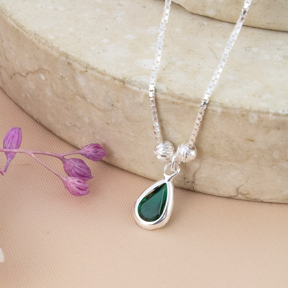 Collar Gota Piedra Verde Plata