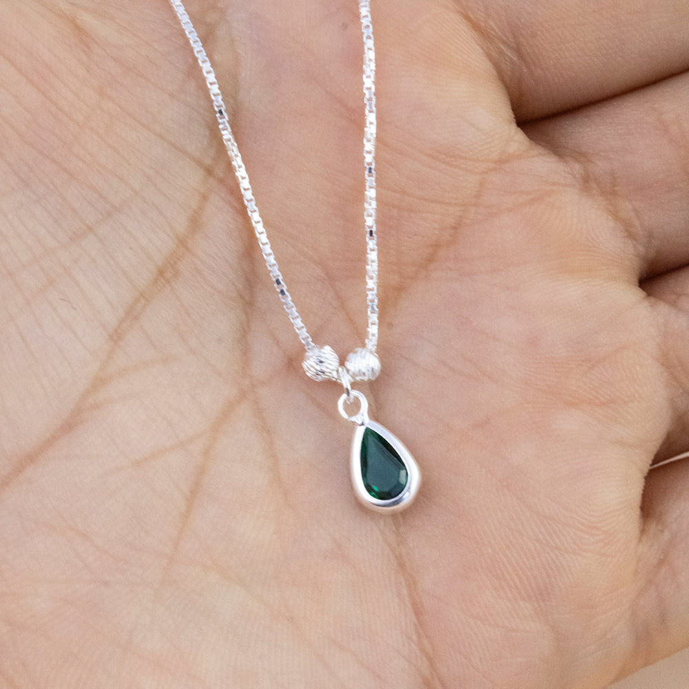 Collar Gota Piedra Verde Plata