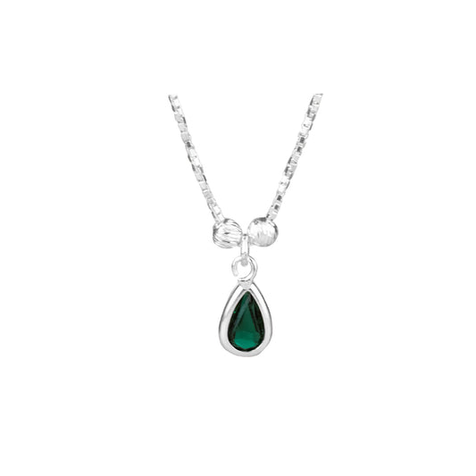 Collar Gota Piedra Verde Plata