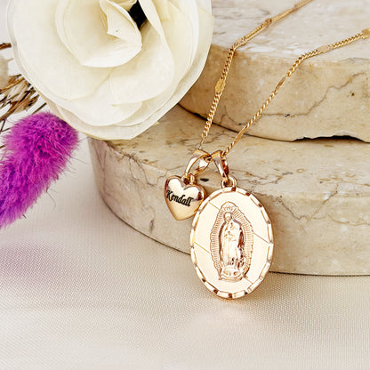 Set  Virgen  Guadalupe Oval Grabado Rose