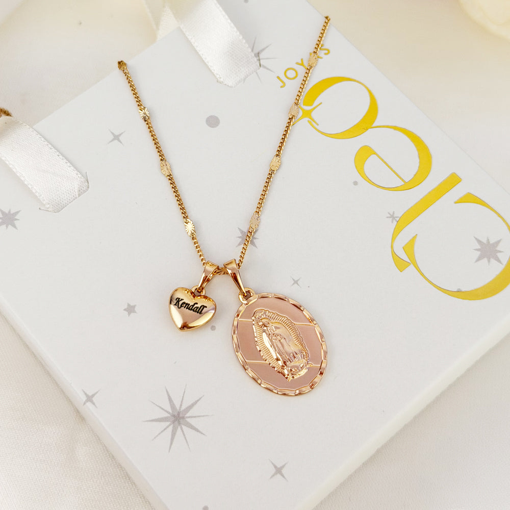 Set  Virgen  Guadalupe Oval Grabado Rose