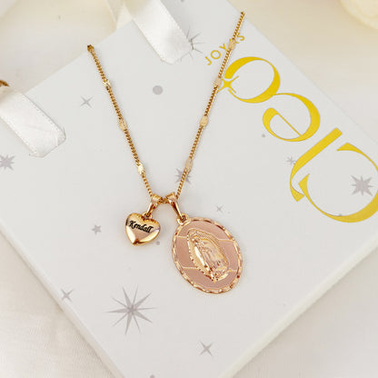 Set  Virgen  Guadalupe Oval Grabado Rose
