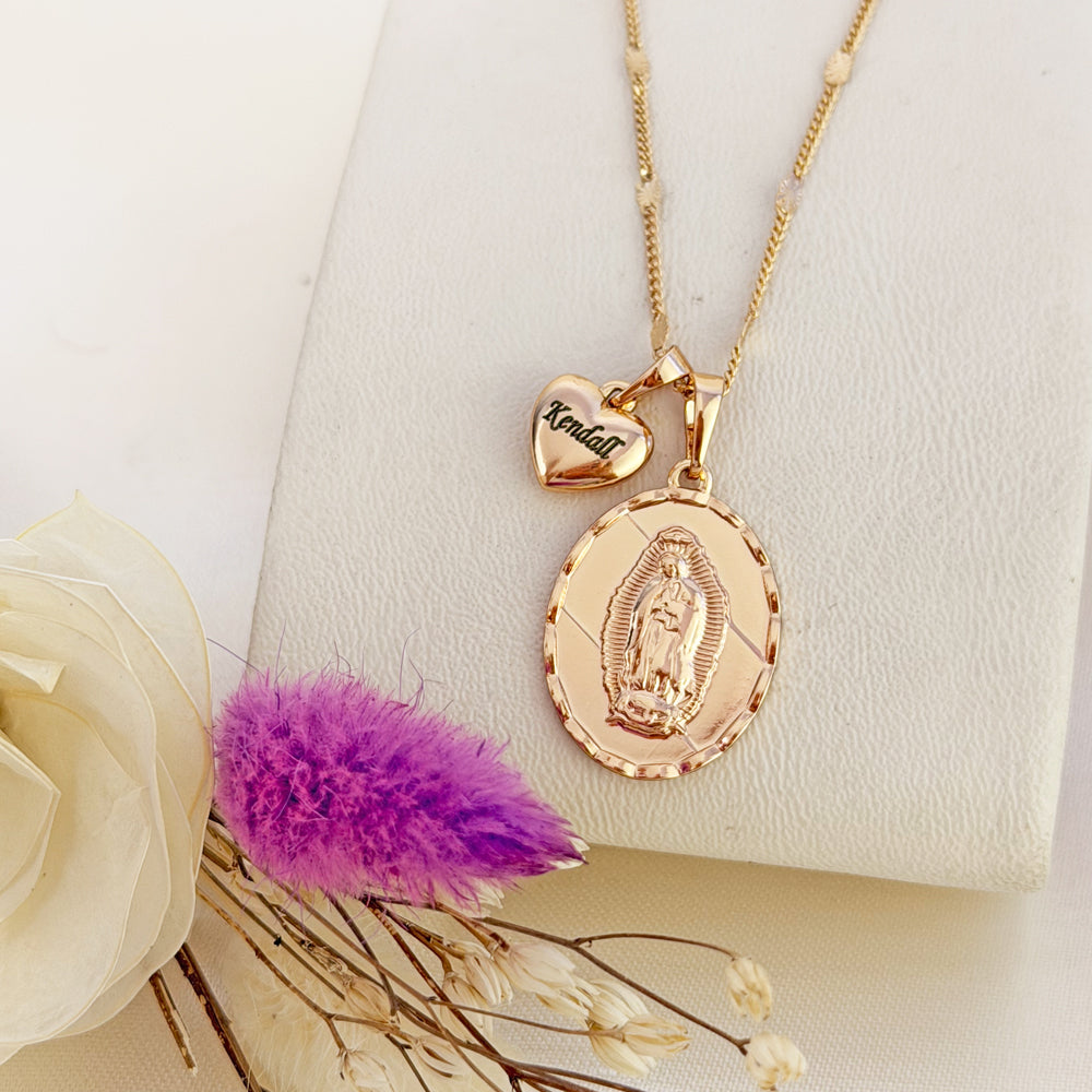 Set  Virgen  Guadalupe Oval Grabado Rose