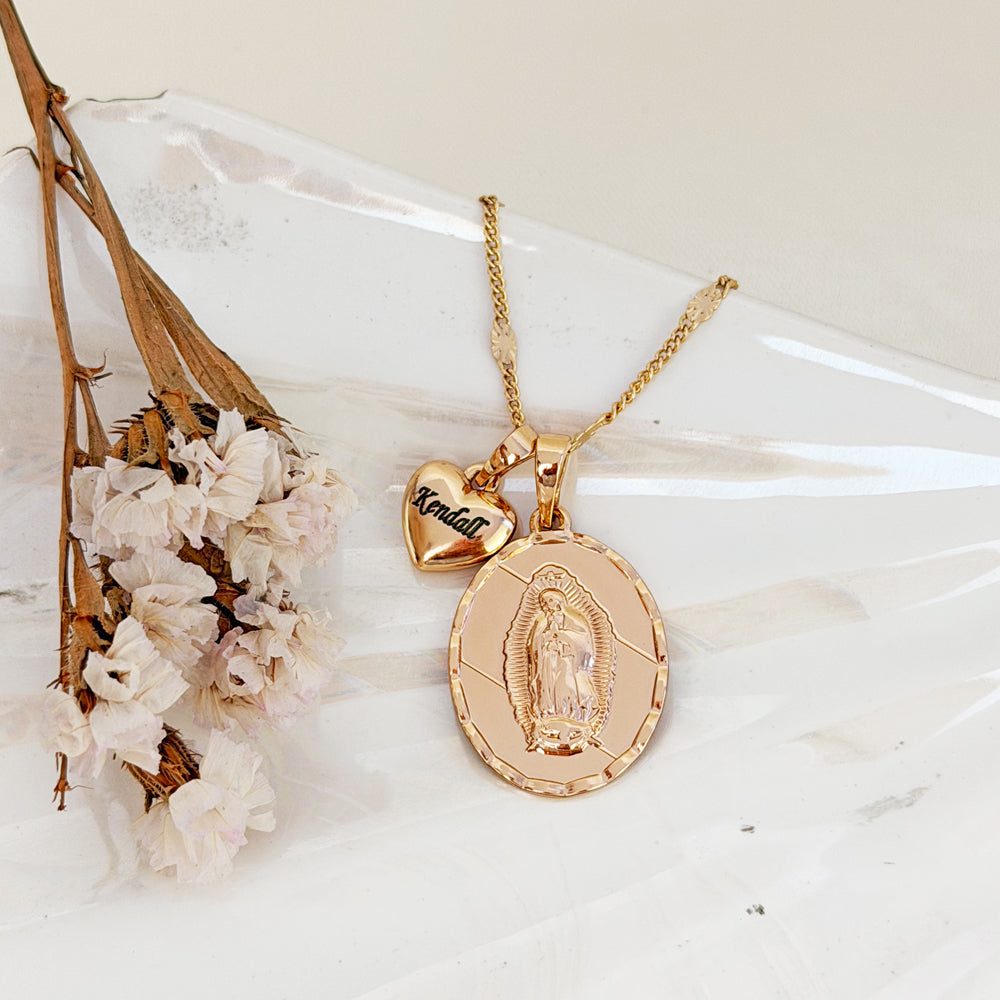 Set  Virgen  Guadalupe Oval Grabado Rose