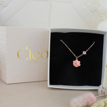 Collar Huellita de Amor Baño  Rosa Plata