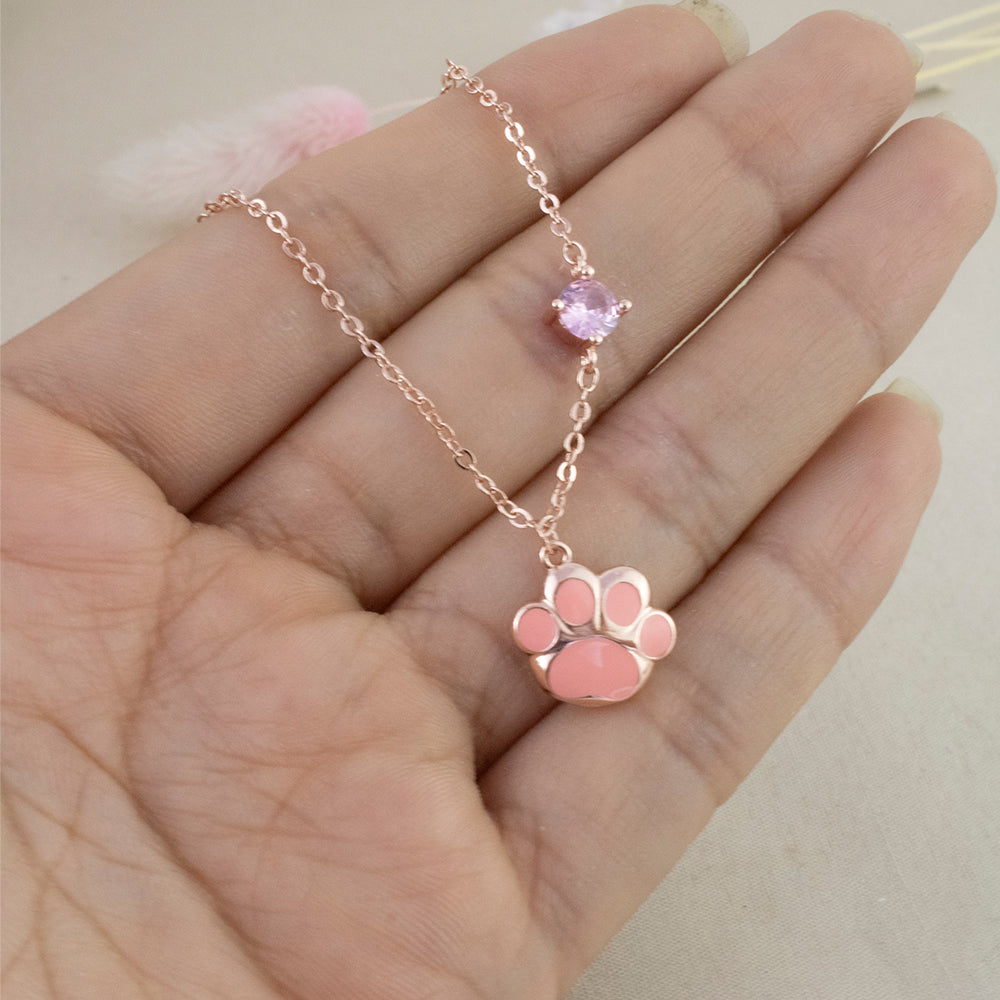 Collar Huellita de Amor Baño  Rosa Plata