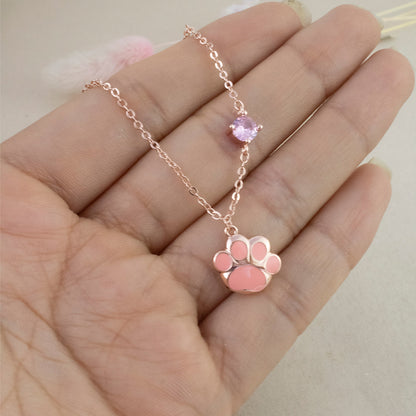 Collar Huellita de Amor Baño  Rosa Plata