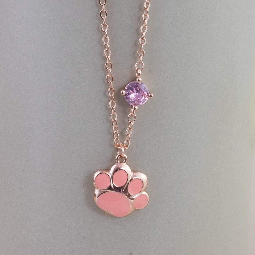 Collar Huellita de Amor Baño  Rosa Plata
