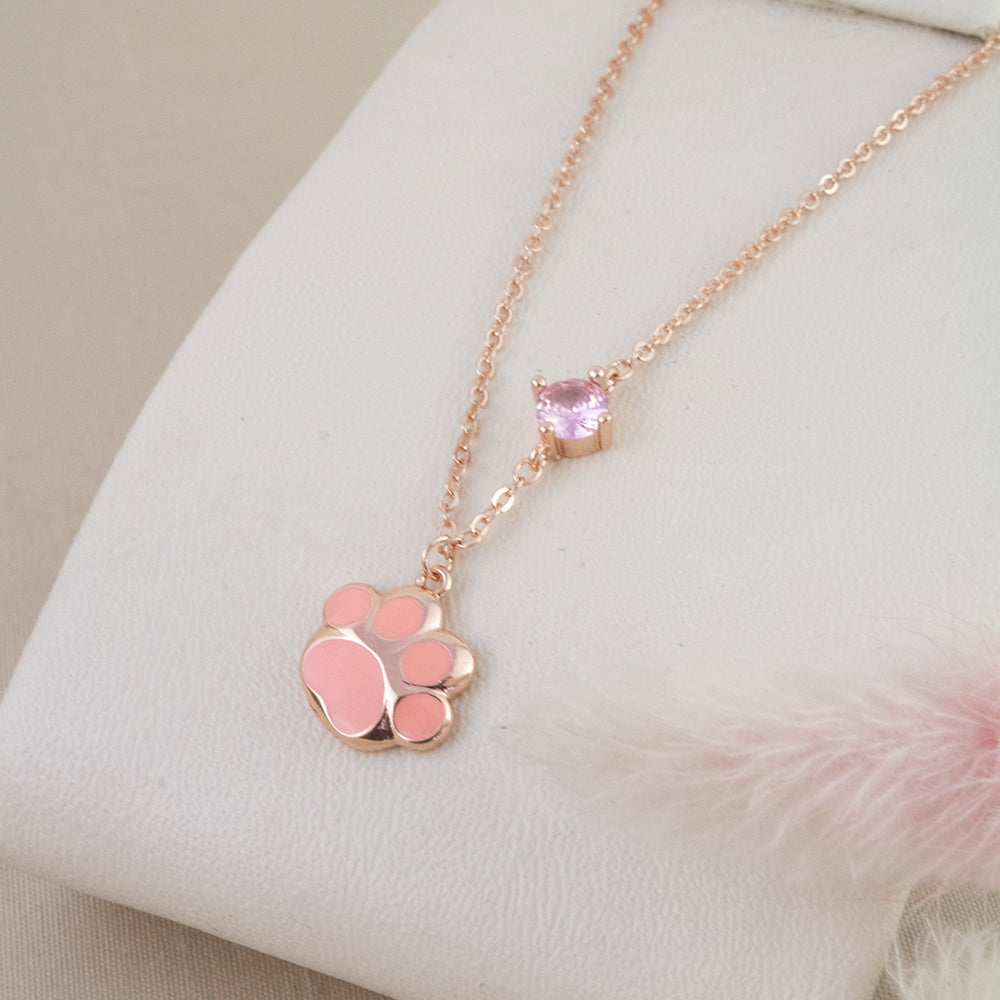 Collar Huellita de Amor Baño  Rosa Plata