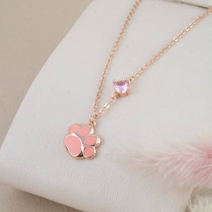 Collar Huellita de Amor Baño  Rosa Plata